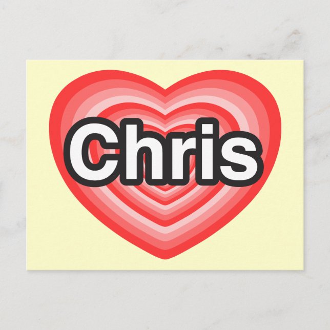 Carte Postale J'aime Chris. Je t'aime Chris. Cœur (Devant)