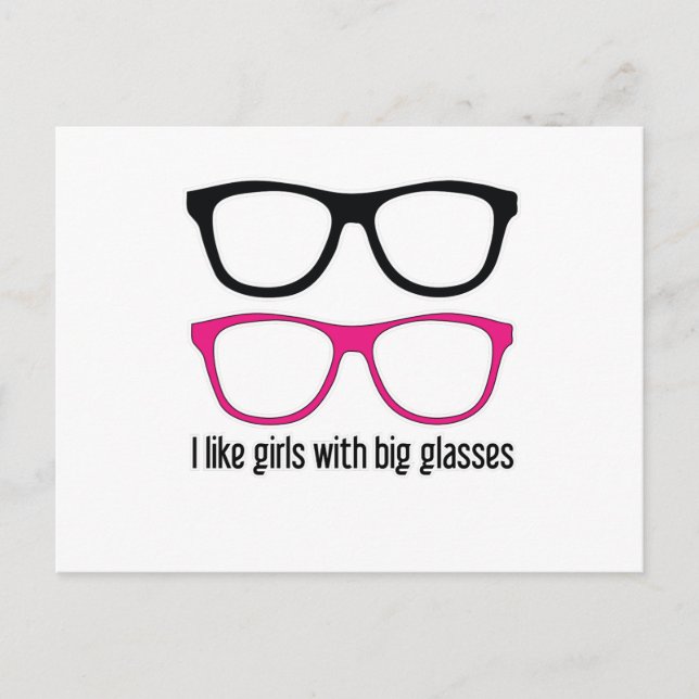 Carte Postale J'aime des filles avec de grands verres (Devant)
