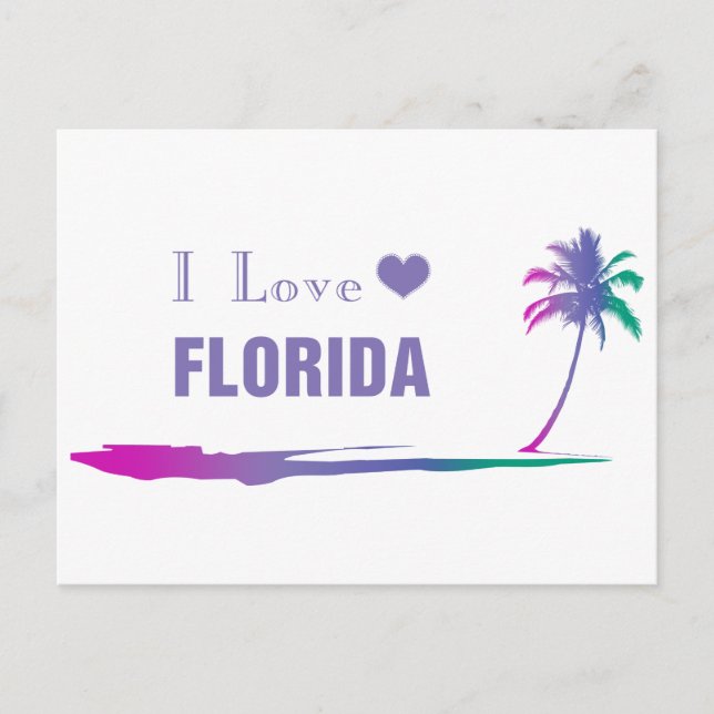 Carte Postale J'aime Floride Violet Coloré (Devant)