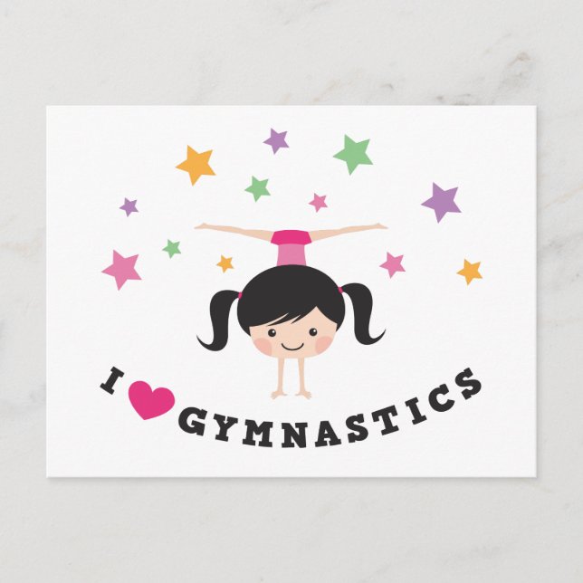 Carte Postale J'aime gymnastique caricature fille faire main (Devant)