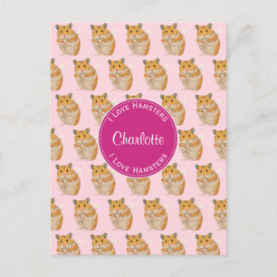 Carte Postale J'aime Hamsters Motif Hamster Rose