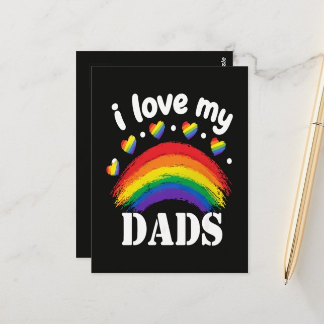 Carte Postale J'aime la fierté arc-en-ciel de mes papas (Devant/Arrière en situation)