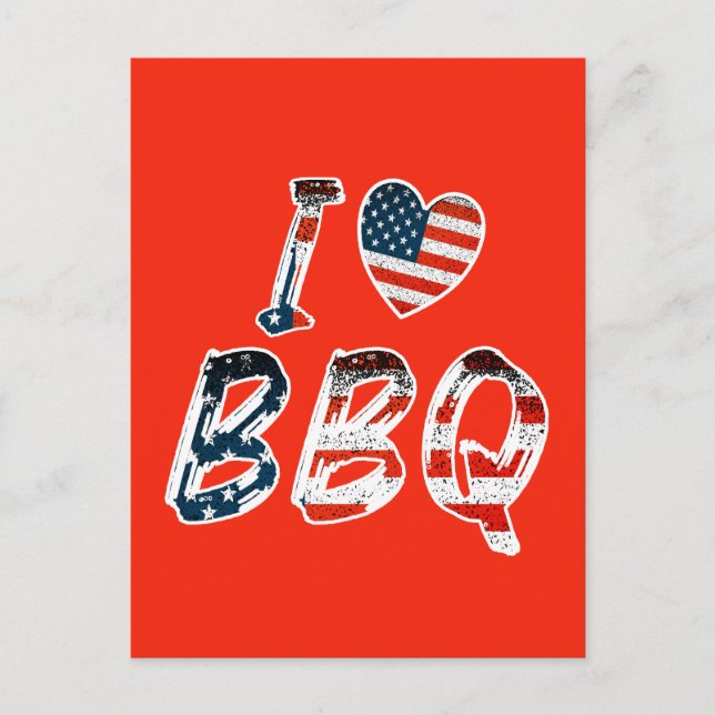 Carte Postale J'aime le barbecue, patriotique américain (Devant)