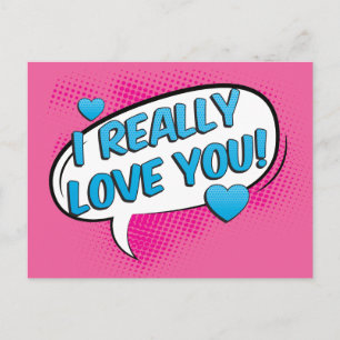 Carte Postale J'aime le rose chaud et le cœur de turquoise bleue