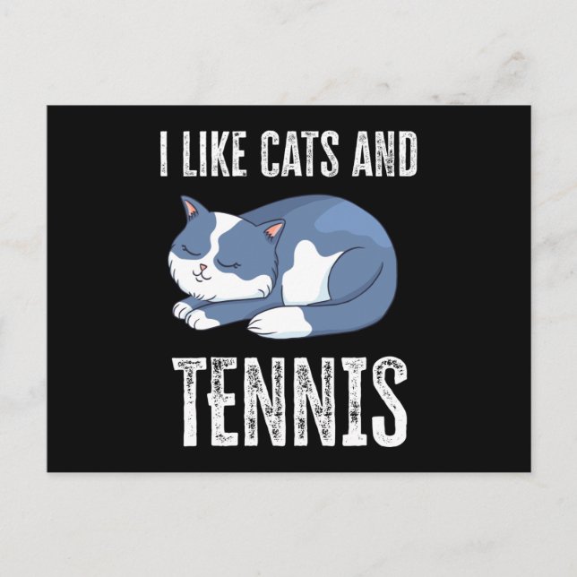 Carte Postale J'aime les chats et les cadeaux de tennis (Devant)