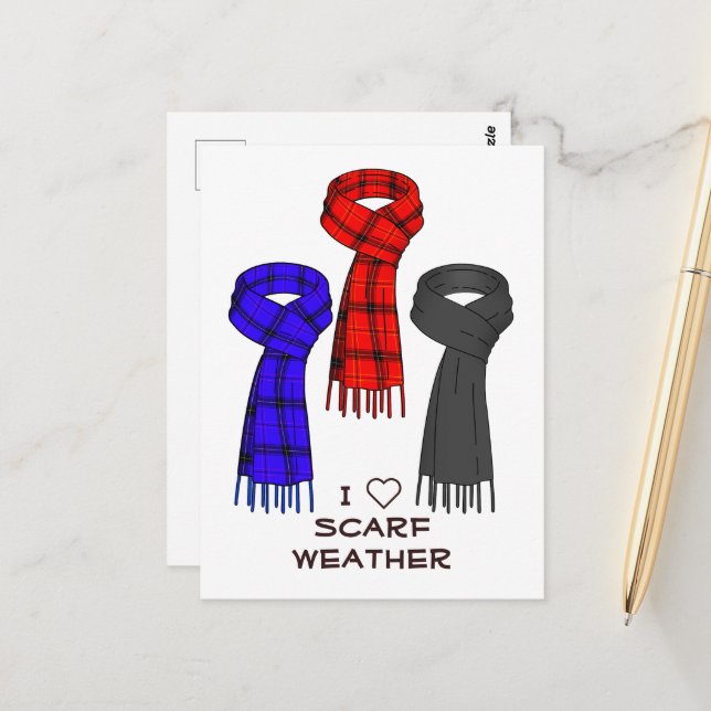 Carte Postale J'Aime Les Écharpes ! (Devant/Arrière en situation)
