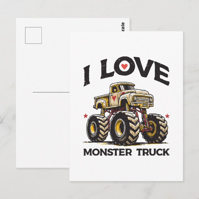 Carte Postale J'aime les monstres camions (Devant / Derrière)