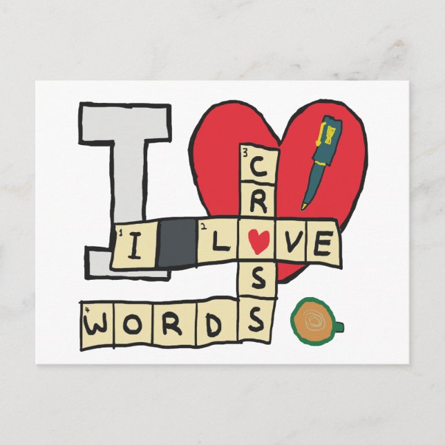 Carte Postale J'Aime Les Mots Croisés Puzzles (Devant)