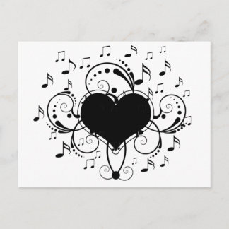Carte Postale J'aime les notes de musique coeur noir et blanc