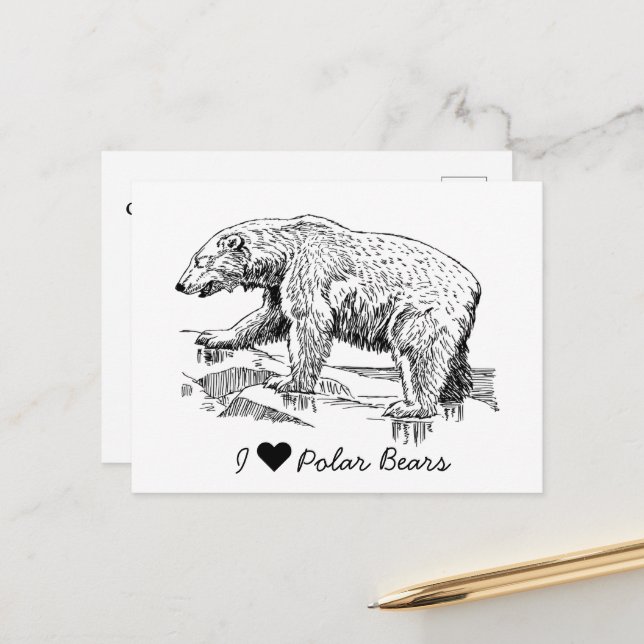 Carte Postale J'aime les ours polaires (Devant/Arrière en situation)