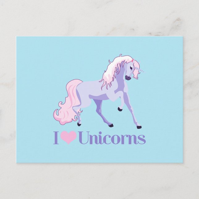 Carte Postale J'Aime Les Unicornes (Devant)