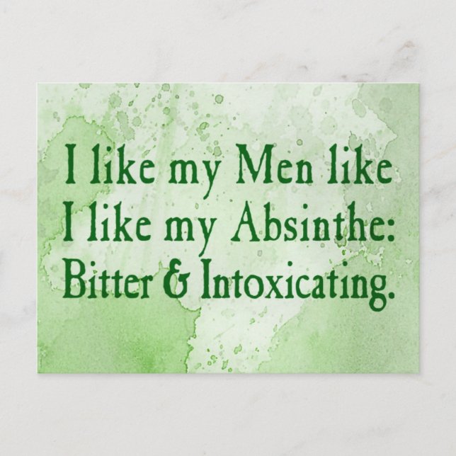 Carte Postale J'Aime Mes Hommes Comme J'Aime Mon Absinthe (Devant)