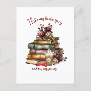 Carte Postale J'aime mes livres épicés et mon café glacé