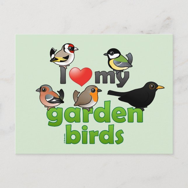 Carte Postale J'Aime Mes Oiseaux De Jardin (Devant)
