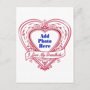 Carte Postale J'Aime Mes Petits-Enfants ! Photo Red Hearts