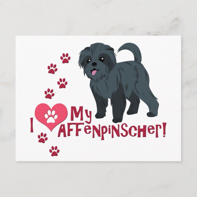 Carte Postale J'Aime Mon Affenpinscher ! (Devant)