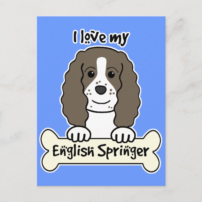Carte Postale J'Aime Mon Springer Anglais (Devant)