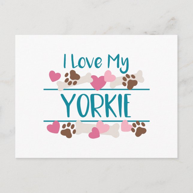 Carte Postale J'Aime Mon Yorkie (Devant)