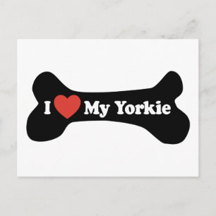 Carte Postale J'Aime Mon Yorkie - Os De Chien
