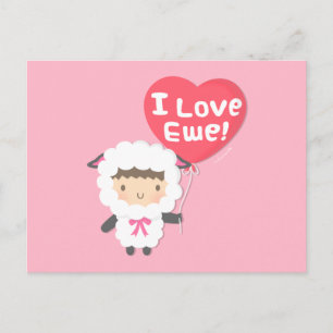 Carte Postale J'aime Mouton Mignon Pun Humour