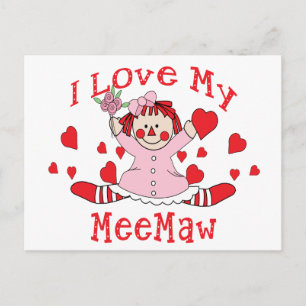 Carte Postale J'aime My MeeMaw Rag Doll & Hearts