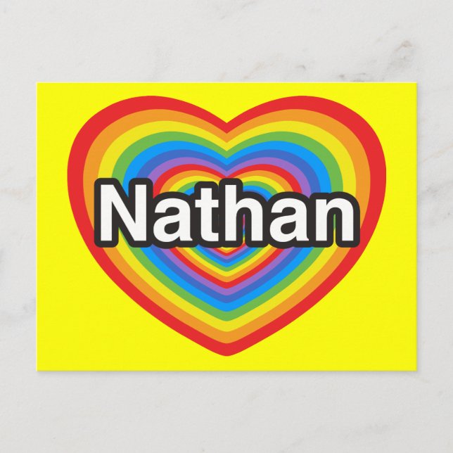 Carte Postale J'aime Nathan. Je t'aime Nathan. Cœur (Devant)