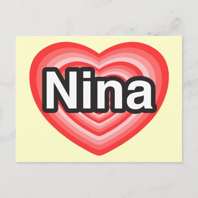 Carte Postale J'aime Nina. Je t'aime Nina. Cœur (Devant)
