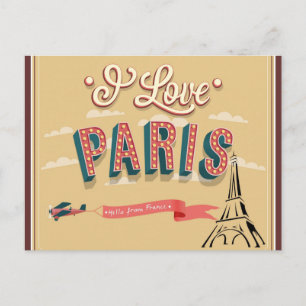 Carte Postale J'aime Paris France Tour Eiffel Voyage