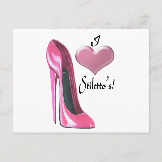 Carte Postale J'aime Pink High Heel Stiletto Chaussure Art (Devant)