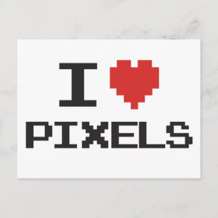 Carte Postale J'aime pixels pixellisé coeur rétro 8bit gamer