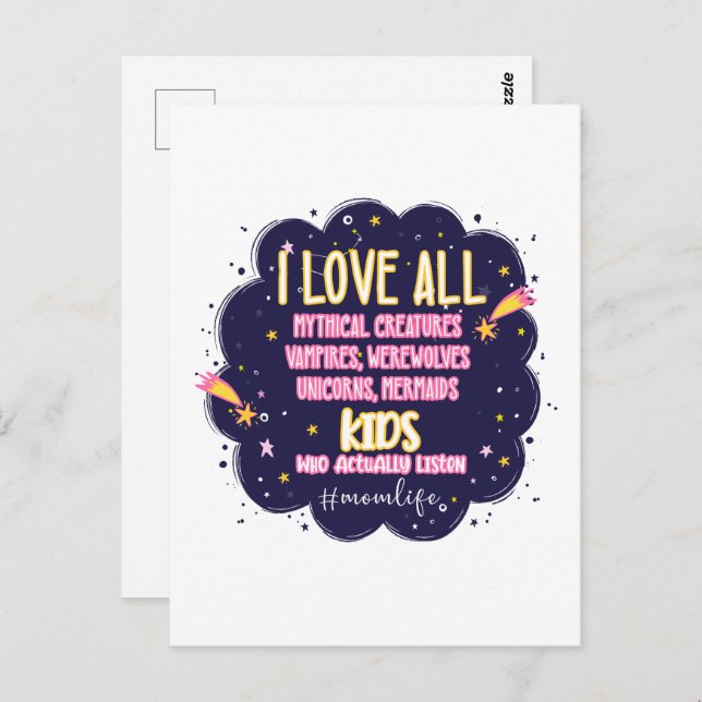 Carte Postale J'Aime Toutes Les Créatures Mythiques, Vampires, W (Devant / Derrière)