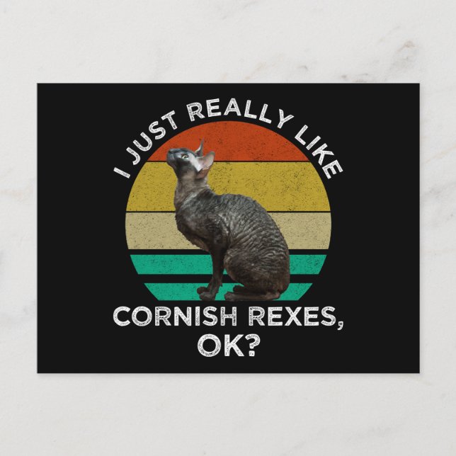 Carte Postale J'aime vraiment beaucoup les Cornish Rex, OK ? (Devant)