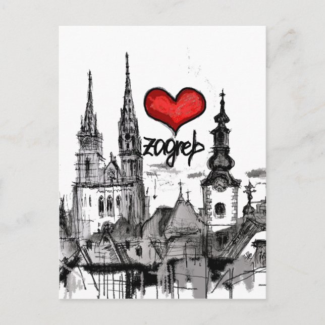 Carte Postale j'aime Zagreb (Devant)