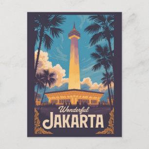 Carte Postale Jakarta Indonésie Illustration Voyage Art Vintage