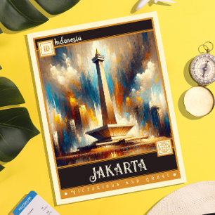 Carte Postale Jakarta, Indonésie Peinture Vintage