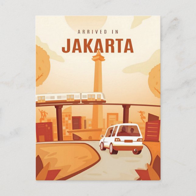 Carte Postale Jakarta vintage Indonésie java Voyage aquarelle (Devant)