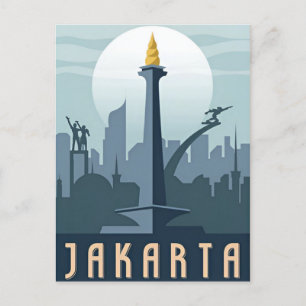Carte Postale Jakarta vintage Indonésie java Voyage aquarelle