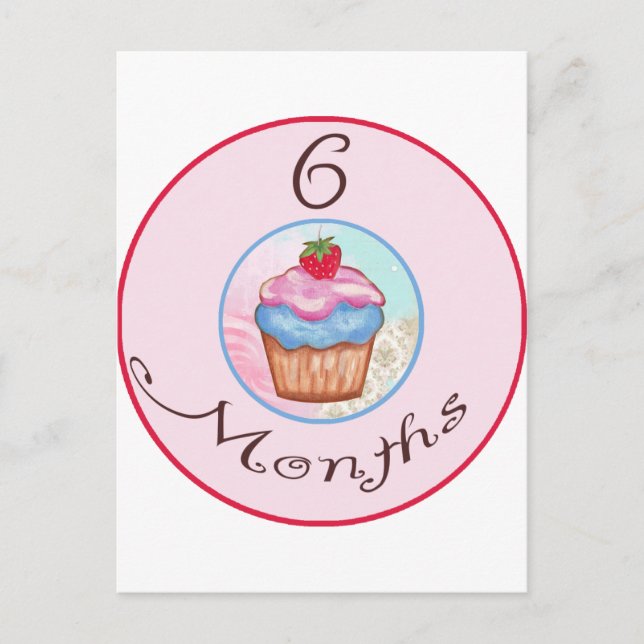 Carte Postale Jalon Cupcake de 6 mois (Devant)