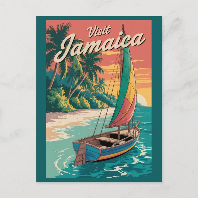 Carte Postale Jamaica Boat Illustration Travel Art Vintage (Devant)