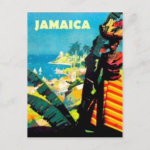 Carte Postale Jamaïque, femme jamaïcaine avec un panier de fruit
