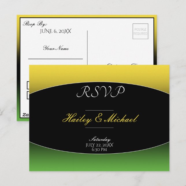 Carte Postale Jamaïque Green Gold Caraïbes mariage élégant RSVP (Devant / Derrière)