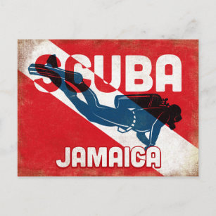 Carte Postale Jamaïque Scuba Diver - Blue Retro