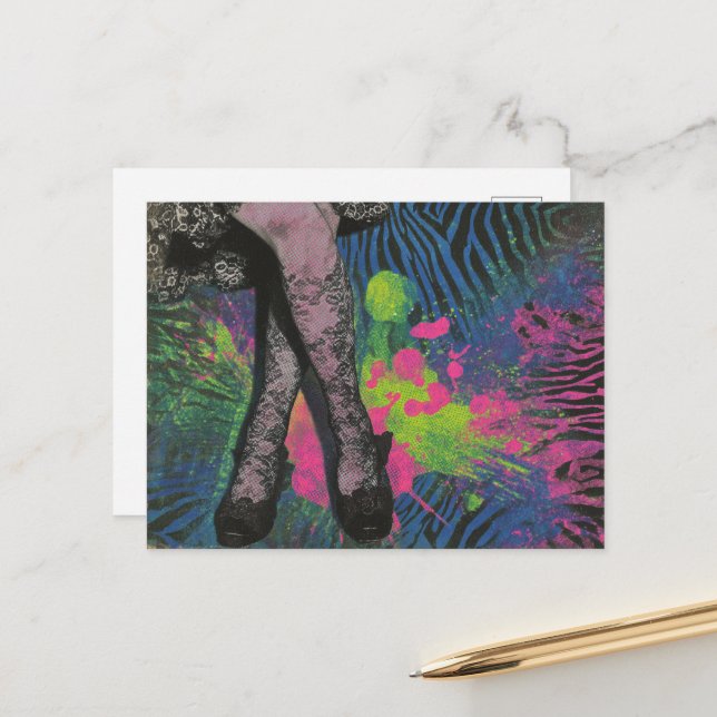 Carte Postale Jambes en dentelle Zebra Imprimer Collage Abstrait (Devant/Arrière en situation)