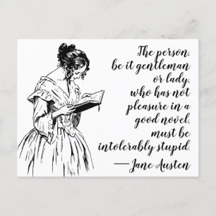 Carte Postale Jane Austen Citation "Plaisir d'un bon roman"