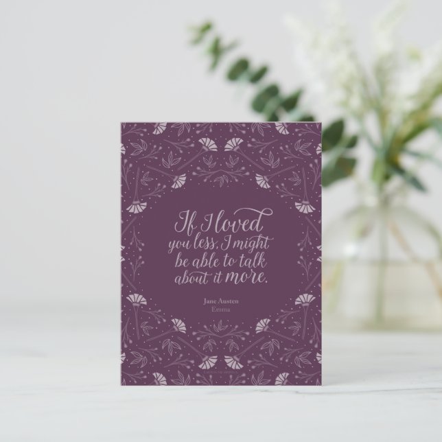 Carte Postale Jane Austen Emma Purple Floral Love Citation (Debout devant)