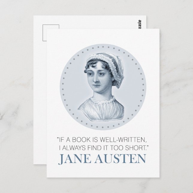 Carte Postale Jane Austen Portrait et citation sur la lecture (Devant / Derrière)