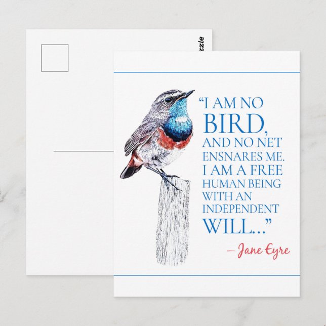 Carte Postale Jane Eyre - Je Ne Suis Pas Un Oiseau - Oiseau Bleu (Devant / Derrière)