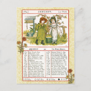 Carte Postale Janvier 1884 Almanac.  Aquarius, Le Porteur D'Eau