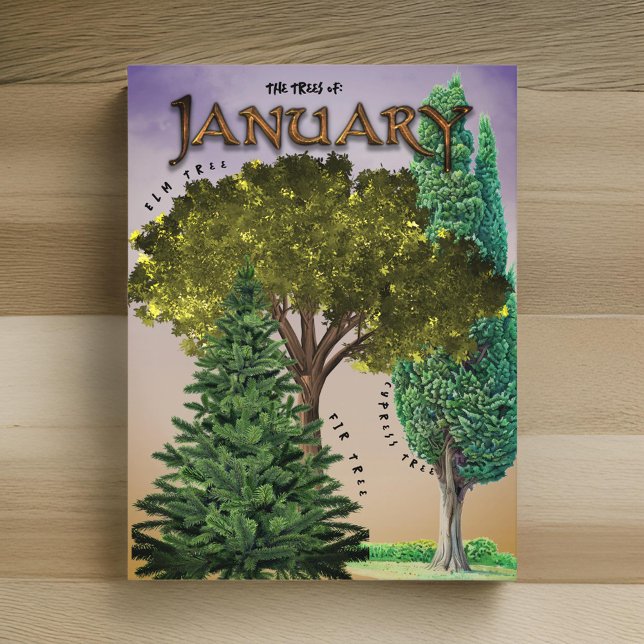 Carte Postale Janvier Mois Arbres Elm Fir Cypress (Créateur téléchargé)