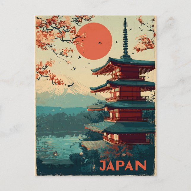 Carte Postale Japan Mount Fuji Pagoda vintage (Devant)